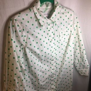 Isaac Mizrahi for Target | Women’s White with Green Squares Button Down Top